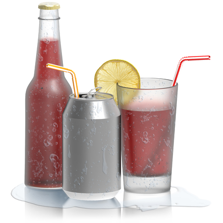 Fresh drink, glass bottle can. Refreshing drink isolated on white background.の写真素材