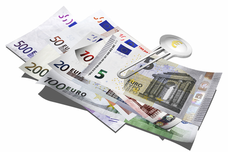 Euro with handcuffs isolated on white backgroundの写真素材