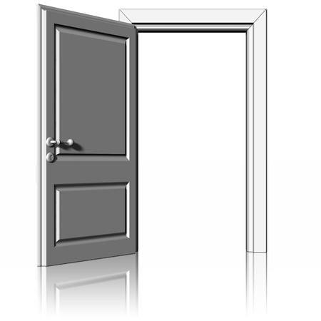 White door open on white background.の写真素材