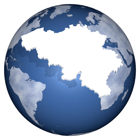 Profile and borders of the nation with the world in the background.の写真素材