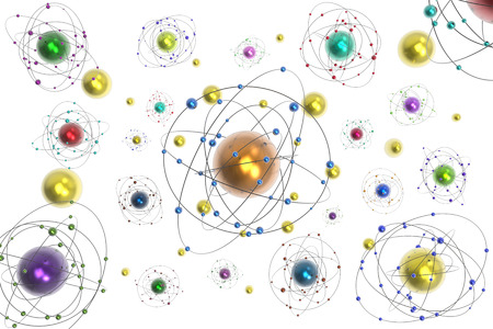 Abstract image. Space, atoms, planets, molecules, electrons on a white background.