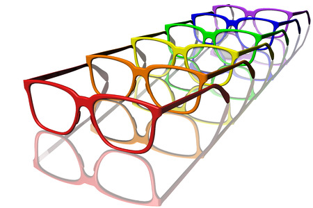 set of colorful eyeglasses on a white background.の写真素材