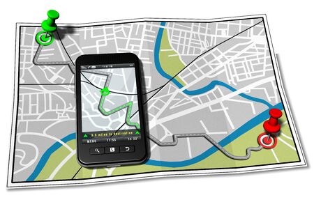 Smartphone with navigator application. Maps and road maps.
