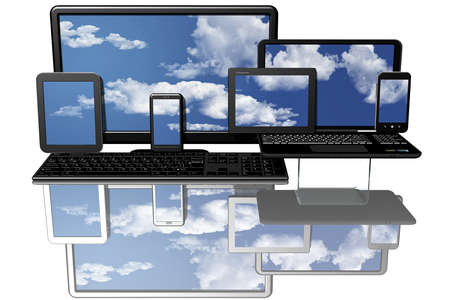 Computing, computer with blue sky in the background and screen.