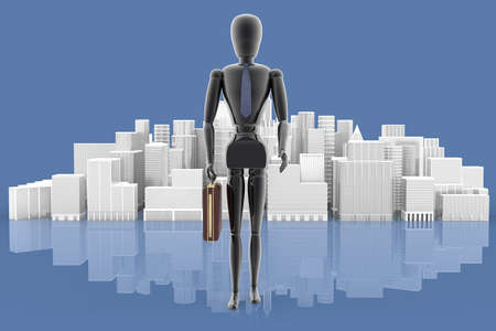 Leader. Manager with the city in the background.