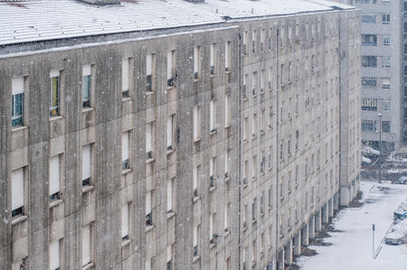 Winter. Snow, snowfall on the outskirts of the city. Winter season, November, December, January, February.の写真素材
