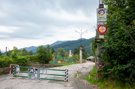 Consonno. Italy. Panorama, exterior day, view of abandoned and degraded place and buildingsの写真素材