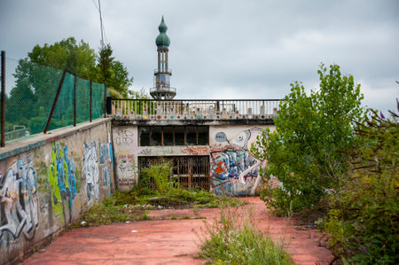 Consonno. Italy. Panorama, exterior day, view of abandoned and degraded place and buildingsの写真素材