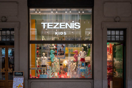 Turin, Italy - 05, July, 2024. TEZENIS. Front view of shop window.のeditorial素材