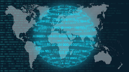 World map with binary code. Abstract technology background. Illustration.の写真素材