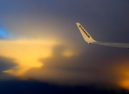 Ryanair low cost airline in flight in Italyのeditorial素材