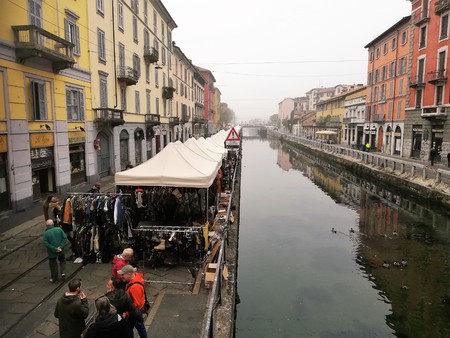 Milan, Italy, October 21, 2017 - Naviglio Grande: bohemian meeting place of the city full of nightlife two of the restaurants and street foodのeditorial素材
