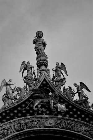 Venice, Italy, December 28, 2018 evocative black and white image of the Lion of the Basilica of San Marco, detailのeditorial素材