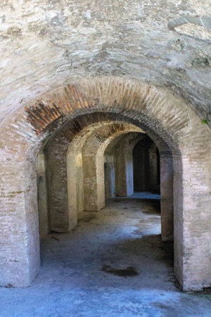 Pompeii, Italy, June 26, 2020 underground of the Roman amphitheater where the Pompeians watched the...