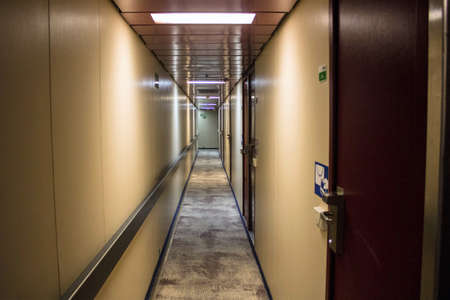 evocative image of a corridor of a scheduled ferryの写真素材