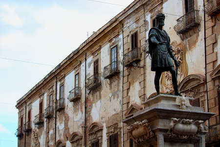 evocative image of buildings and streets in the historic center of Palermo in Italyの写真素材