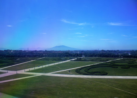Royal Palace of Caserta, Italy, June 27, 2020, historical royal palace commissioned by Charles of Bourbon king of Naples, main entrance with Vesuvius in the backgroundのeditorial素材