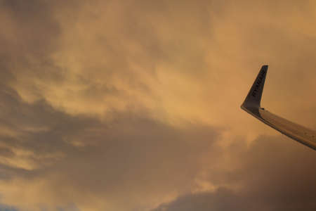 2020.12.27 Milan Malpensa Airport, Ryanair low cost airline in flight to Italy evocative image of...