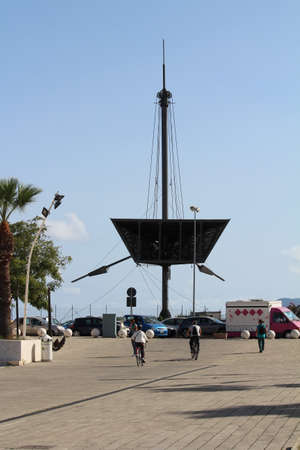 touristic port of Palermo in Italy, fishing boat moored in the harbor