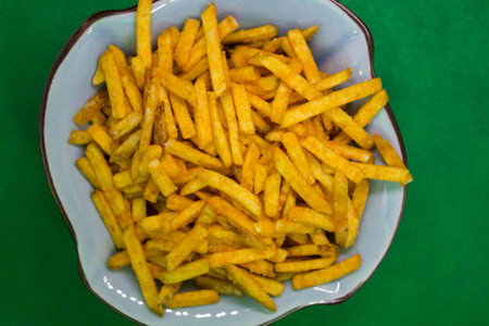 close-up of french fries ready for street foodの写真素材