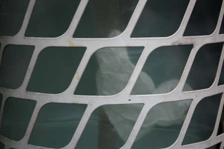 evocative image of the texture of a rhomboid-shaped plastic lattice