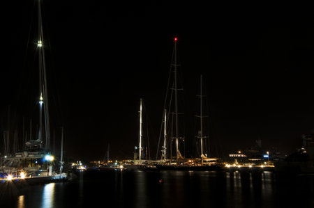 PORT IN NIGHT WITH YACHTのeditorial素材