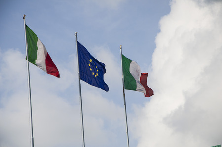 Italian and European flagsの写真素材