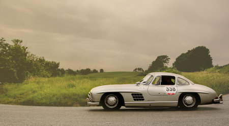 PESARO, ITALY - MAY 15: MERCEDES BENZ 300 SL Coupe © 1955 W 198 on an old racing car in rally Mille...