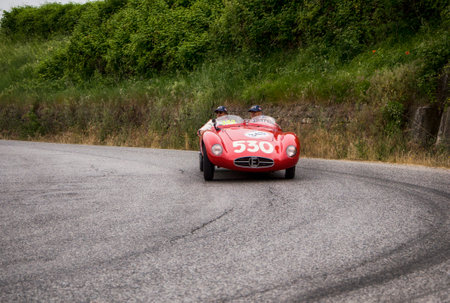 PESARO, ITALY - MAY 15: ERMINI Type 357 Scaglietti 1500 Sport  1955 on an old racing car in rally Mille Miglia 2015 the famous historical italian race (1927-1957) on May 2015のeditorial素材