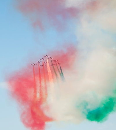 Pesaro Italy - 31 July 2016: The Italian demonstration team Frecce Tricolori air showのeditorial素材