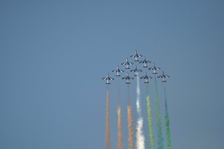 Pesaro Italy - 31 July 2016: The Italian demonstration team Frecce Tricolori air showのeditorial素材
