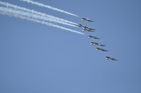 Pesaro Italy - 31 July 2016: The Italian demonstration team Frecce Tricolori air showのeditorial素材