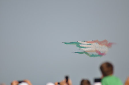 Pesaro Italy - 31 July 2016: The Italian demonstration team Frecce Tricolori air showのeditorial素材