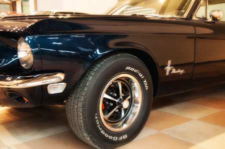 RIMINI, Italy - Febrary 12, 2017: Vintage Ford Mustang 289 vintage car parked standsのeditorial素材