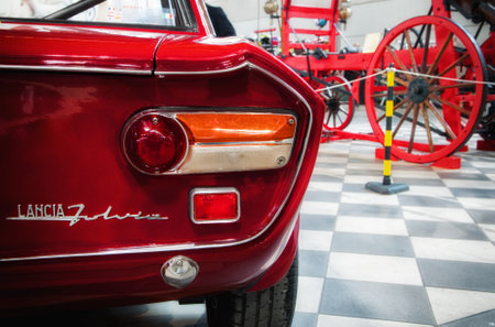 RIMINI, Italy - Febrary 12, 2017: Lancia fulvia 128 color red vintage car rallyのeditorial素材