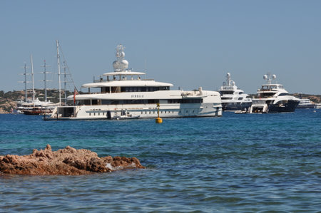COSTA SMERALDA, SARDINIA - AUGUST 2017: The luxury motor yachtのeditorial素材