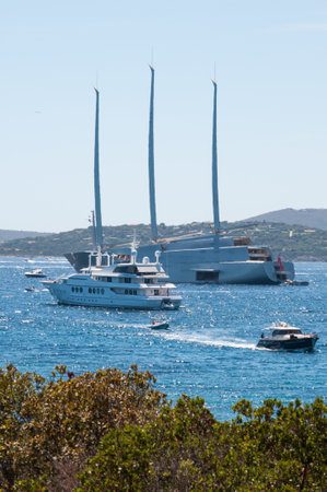 SARDINIA - AUGUST 2017: The luxury motor yachtのeditorial素材