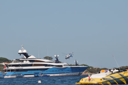 SARDINIA - AUGUST 2017: The luxury motor yachtのeditorial素材