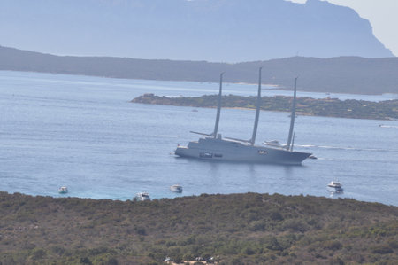 COSTA SMERALDA, SARDINIA - AUGUST 2017: The luxury motor yachtのeditorial素材