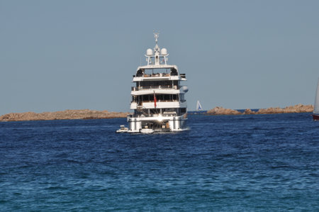 SARDINIA - AUGUST 2017: The luxury motor yachtのeditorial素材
