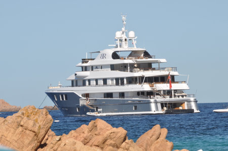 COSTA SMERALDA, SARDINIA - AUGUST 2017: The luxury motor yachtのeditorial素材