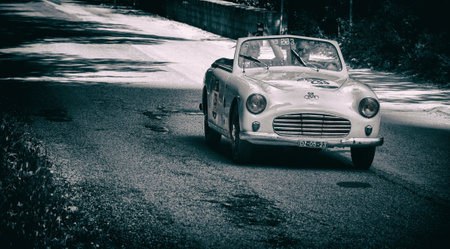 GOLA DEL FURLO, ITALY - MAY 19: SIATA AMICA 50 1951 on an old racing car in rally Mille Miglia 2017 the famous Italian historical race (1927-1957) on May 19 2017のeditorial素材