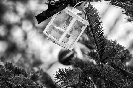 Christmas tree decoration bauble on decorated christmas treeの写真素材