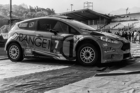 SANMARINO, SANMARINO - OCT 21, 2017: FORD FIESTA R5 in old racing car rally THE LEGEND 2017 the famous SAN MARINO historical raceのeditorial素材