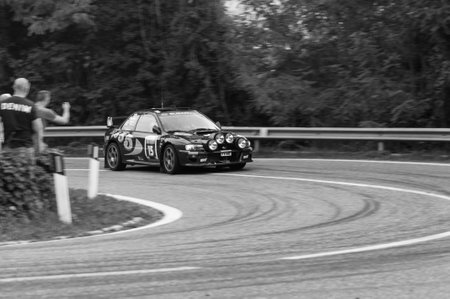 SAN MARINO, SAN MARINO - OCT 21 - 2017: SUBARU IMPREZA WRC 1996 old racing car ralts THE LEGEND 2017 the famous SAN MARINO historical raceのeditorial素材