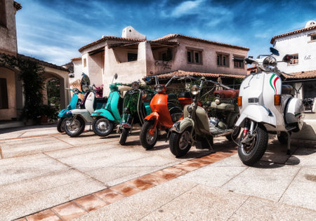 italy sardinia july 2018 same vespa and lambretta vintageのeditorial素材