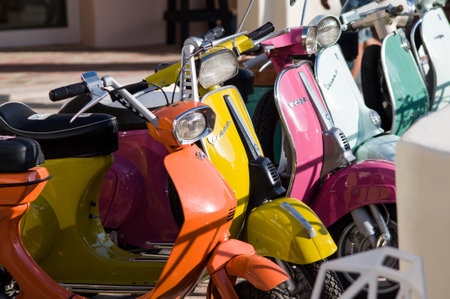 italy sardinia july 2018 same vespa and lambretta vintageのeditorial素材