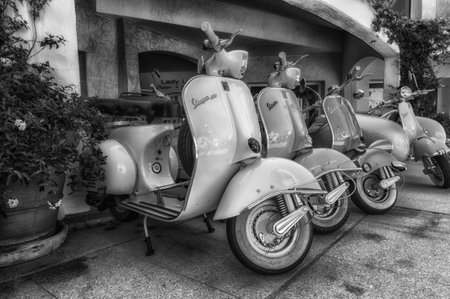 italy sardinia july 2018 same vespa and lambretta vintageのeditorial素材