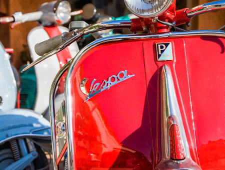 italy sardinia july 2018 same vespa and lambretta vintageのeditorial素材