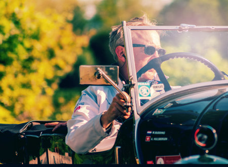 PESARO COLLE SAN BARTOLO, ITALY - MAY 17 - 2018: BENTLEY 3 LITER 1923 old racing car in the Mille Miglia rally 2018 the famous italian historical race (1927-1957)のeditorial素材